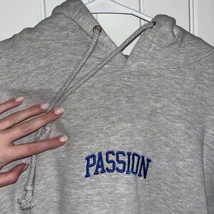 Gray Hoodie with Blue 'PASSION' Embroidery